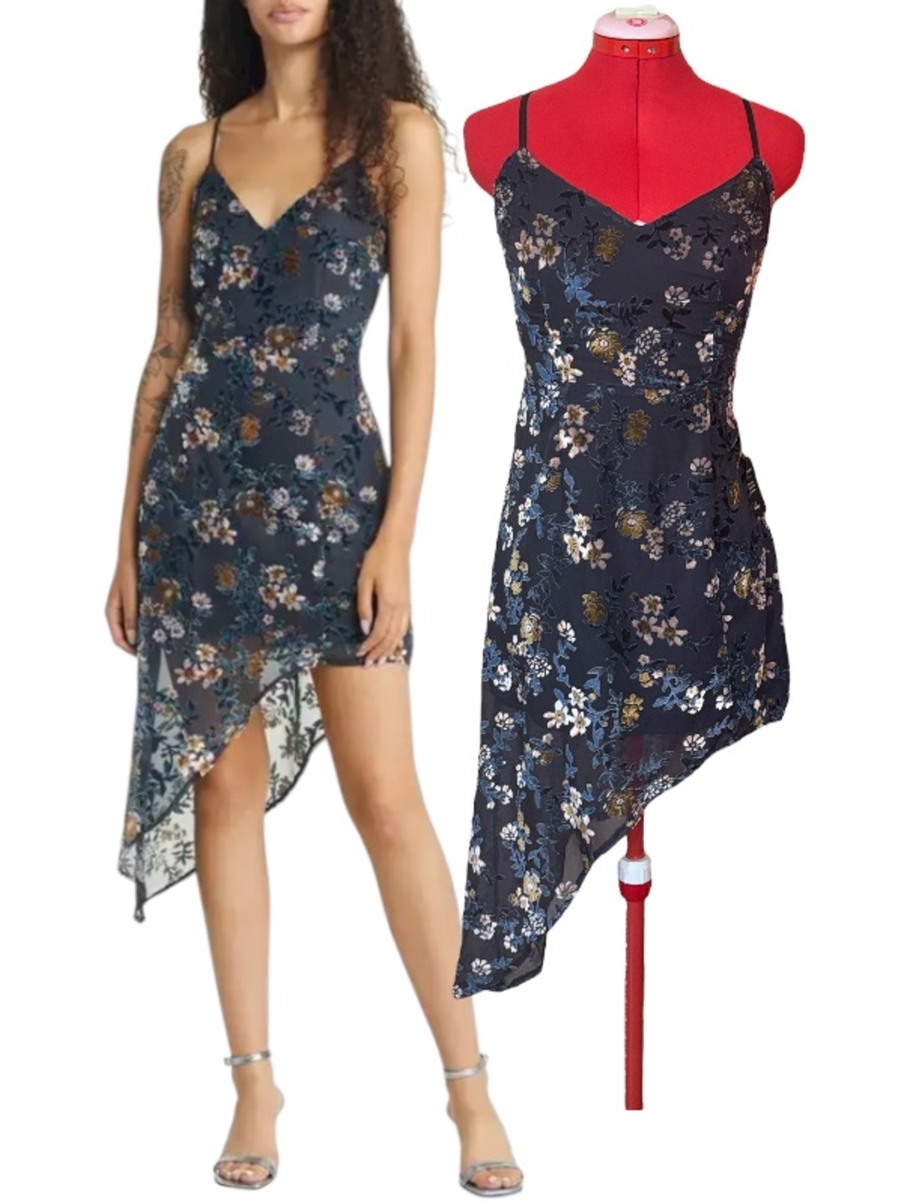 Lulu's Evenings With You Floral Velvet Asymmetrical Cocktail Slip Dress